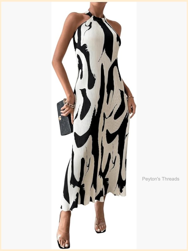 Sleeveless Halter Neck A-Line Maxi Dress Polyester Pleated Casual Summer